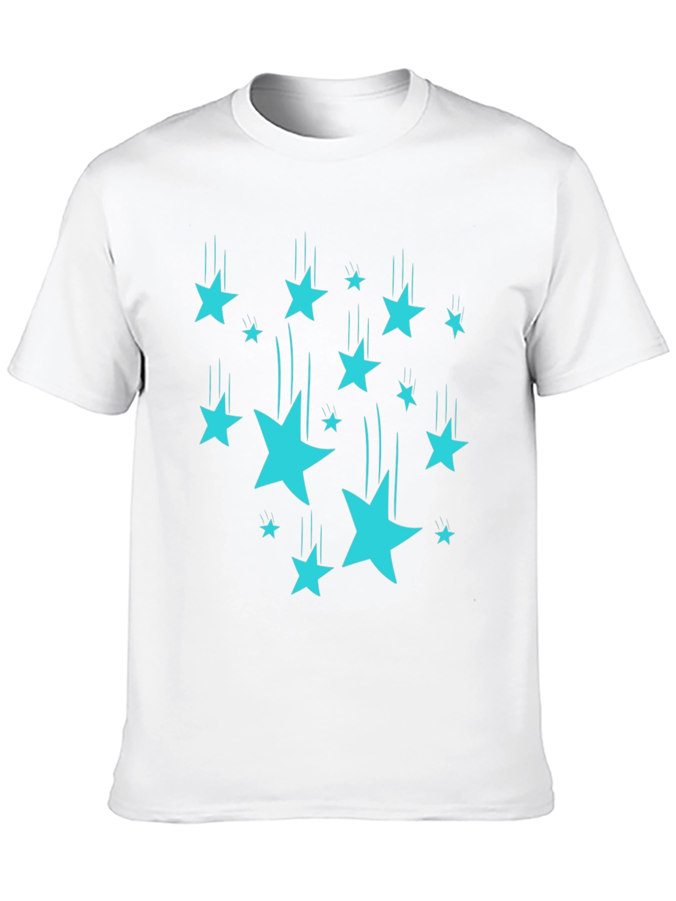 Stylish Black T-Shirt with Turquoise Falling Stars