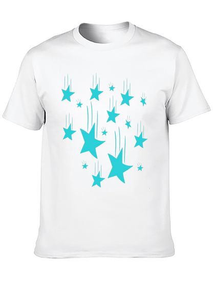 Stylish Black T-Shirt with Turquoise Falling Stars