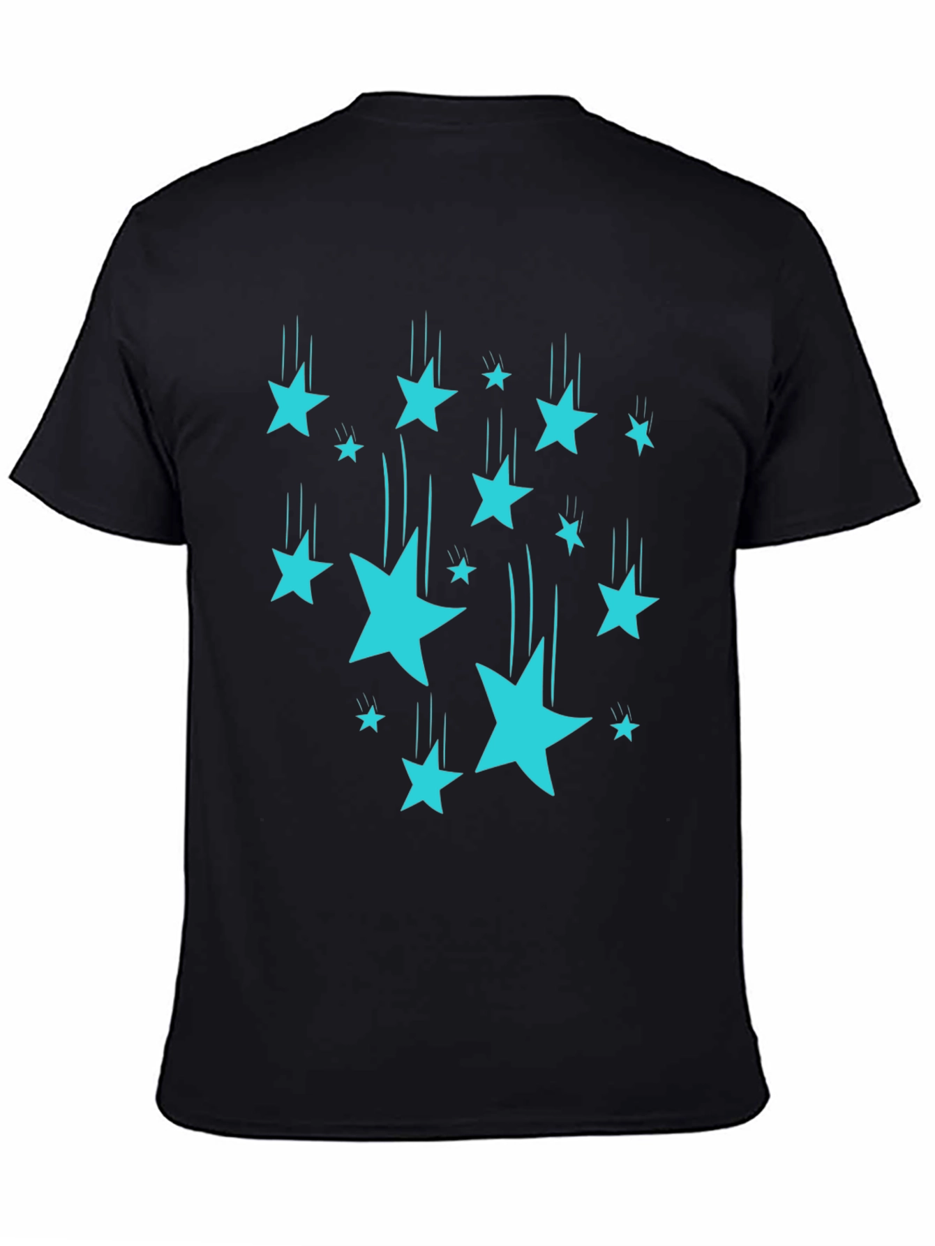 Stylish Black T-Shirt with Turquoise Falling Stars