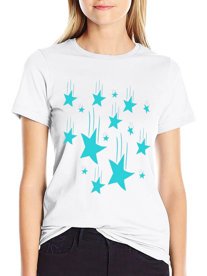 Stylish Black T-Shirt with Turquoise Falling Stars