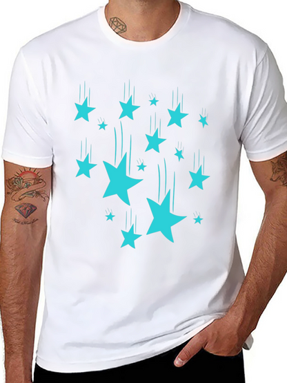 Stylish Black T-Shirt with Turquoise Falling Stars