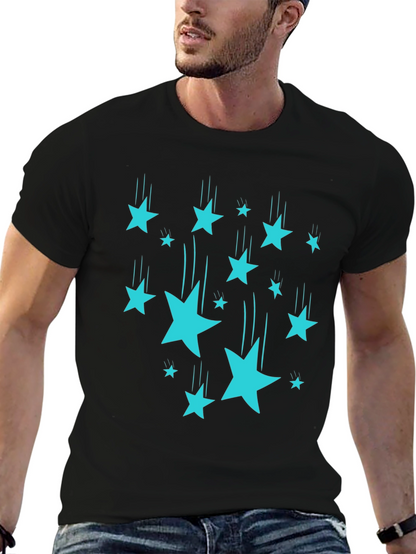 Stylish Black T-Shirt with Turquoise Falling Stars