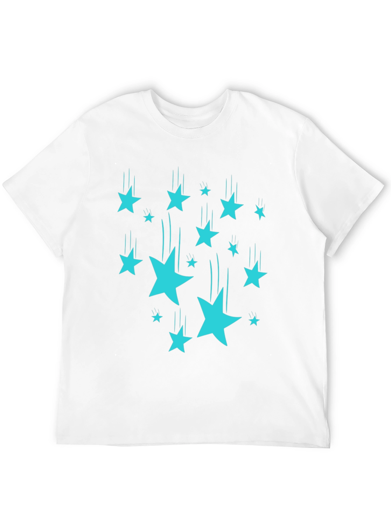 Stylish Black T-Shirt with Turquoise Falling Stars