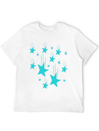 Stylish Black T-Shirt with Turquoise Falling Stars