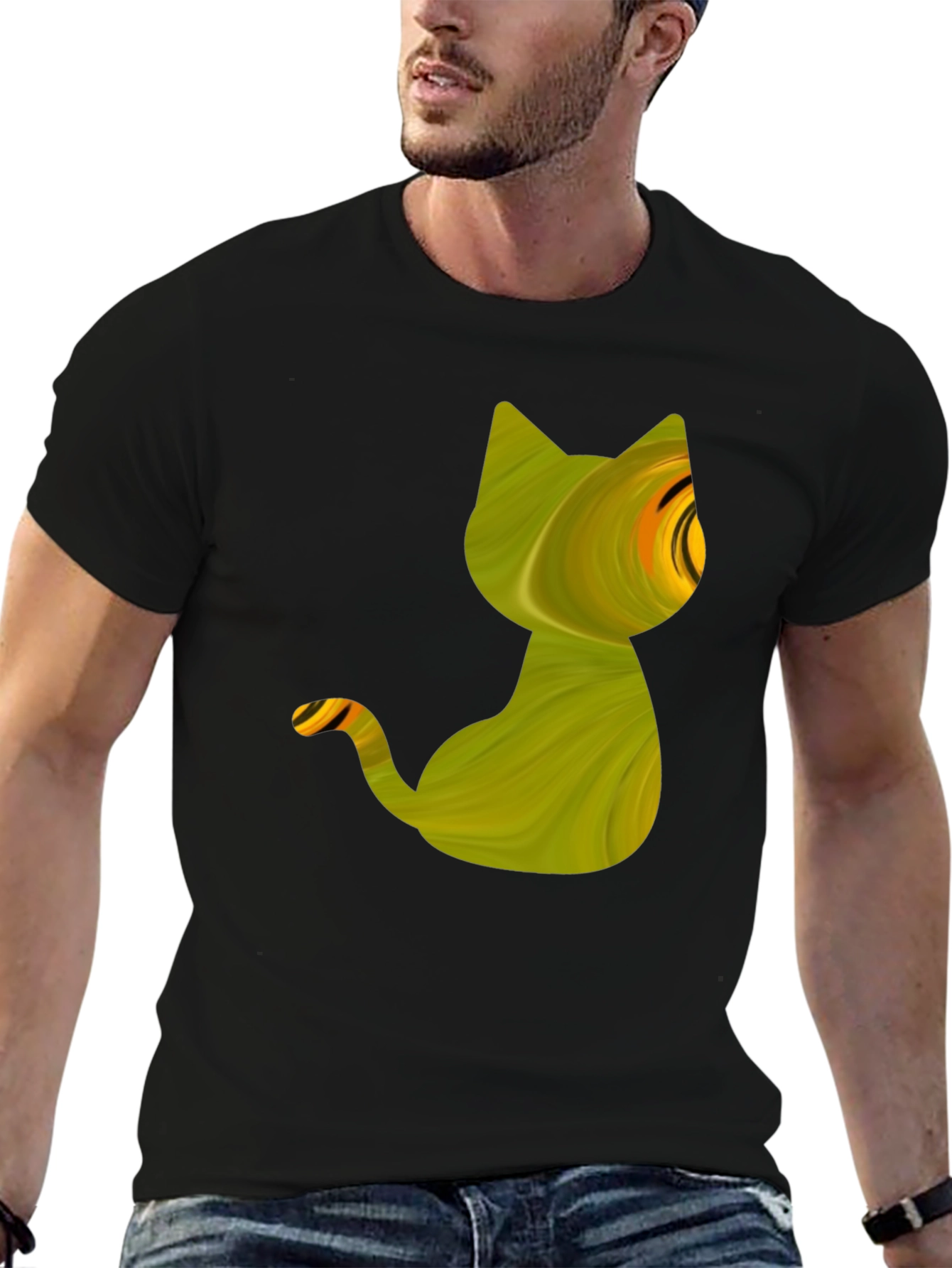 Abstract Cat Graphic Tee - Mens Black T-Shirt