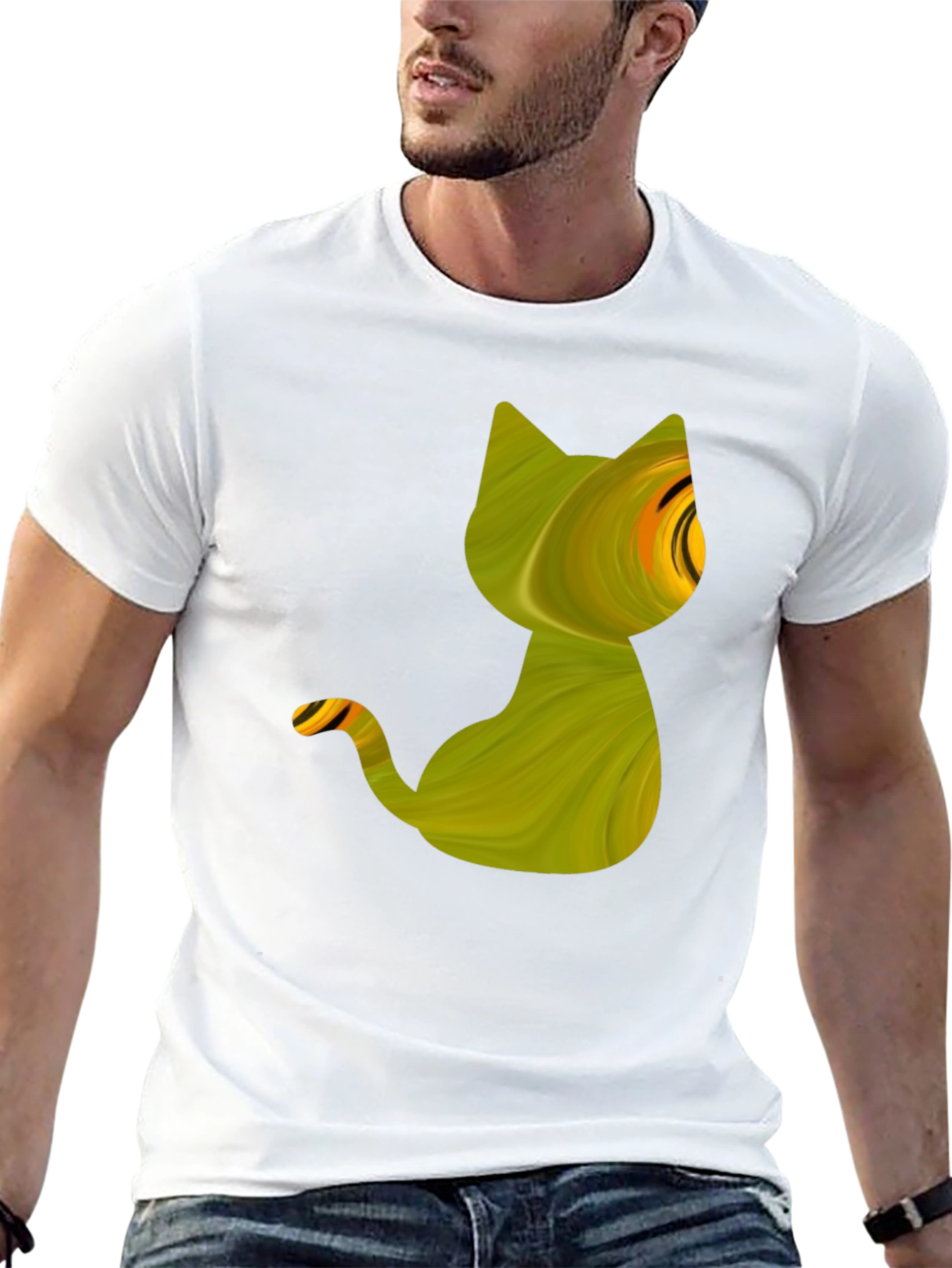 Abstract Cat Graphic Tee - Mens Black T-Shirt