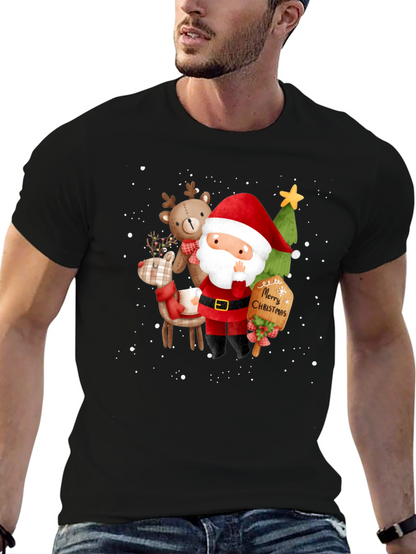 Festive Christmas Graphic Tee - Santa & Reindeer Design