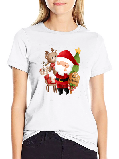 Festive Christmas Graphic Tee - Santa & Reindeer Design