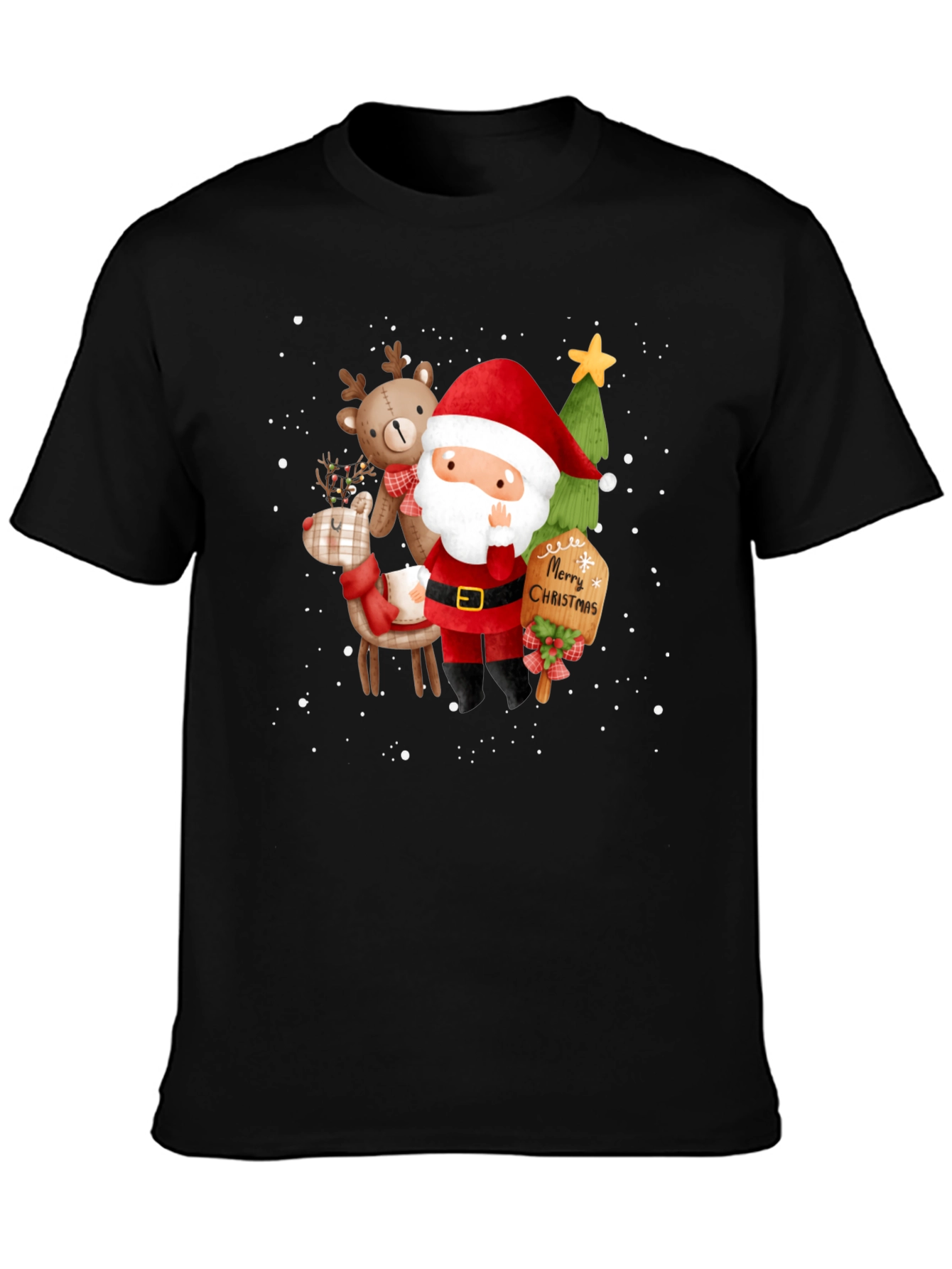 Festive Christmas Graphic Tee - Santa & Reindeer Design