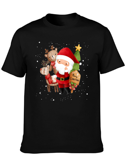 Festive Christmas Graphic Tee - Santa & Reindeer Design