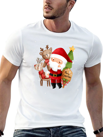 Festive Christmas Graphic Tee - Santa & Reindeer Design