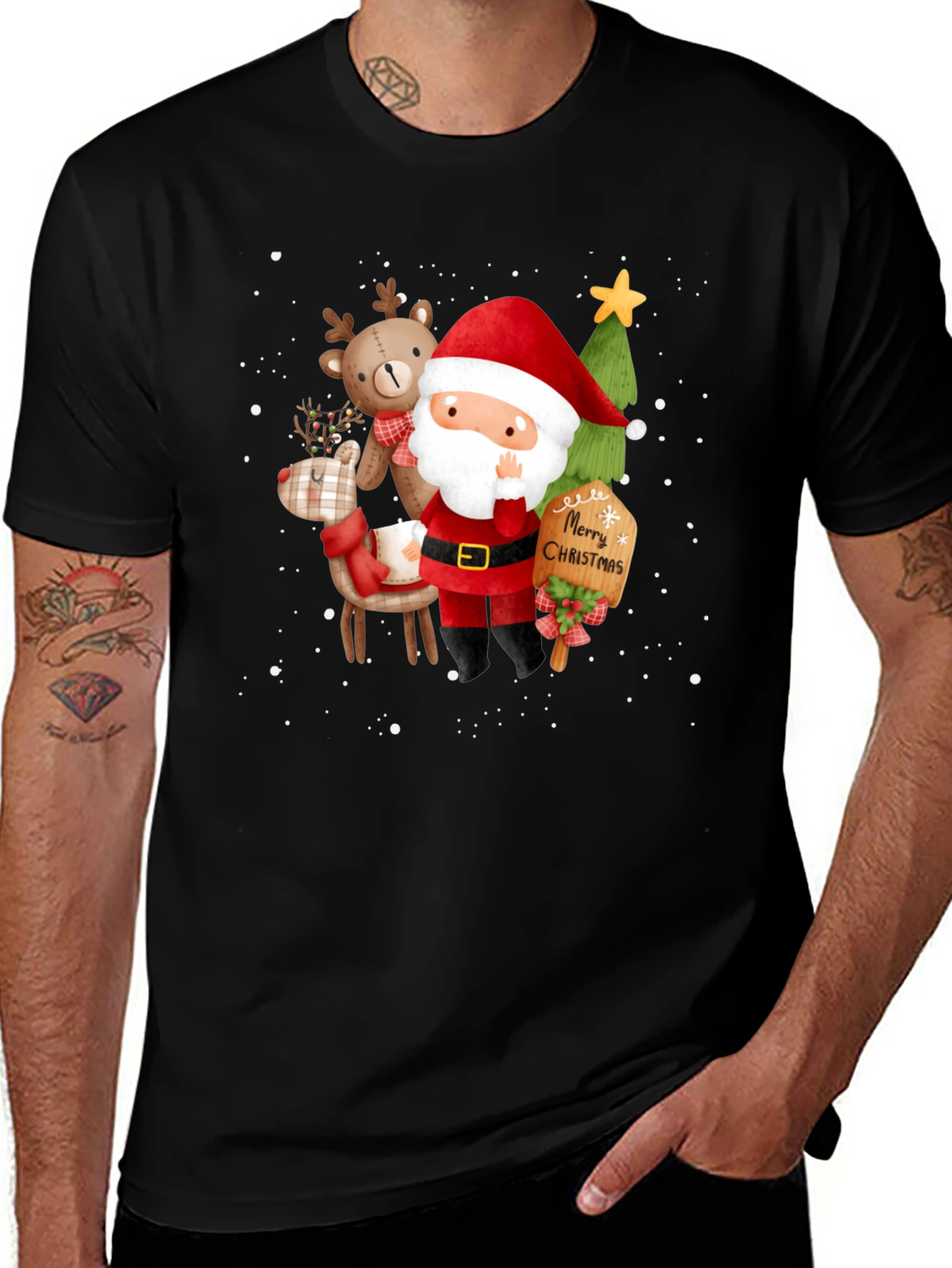 Festive Christmas Graphic Tee - Santa & Reindeer Design