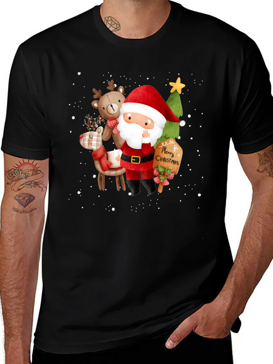 Festive Christmas Graphic Tee - Santa & Reindeer Design
