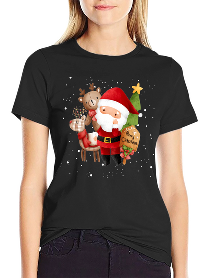 Festive Christmas Graphic Tee - Santa & Reindeer Design
