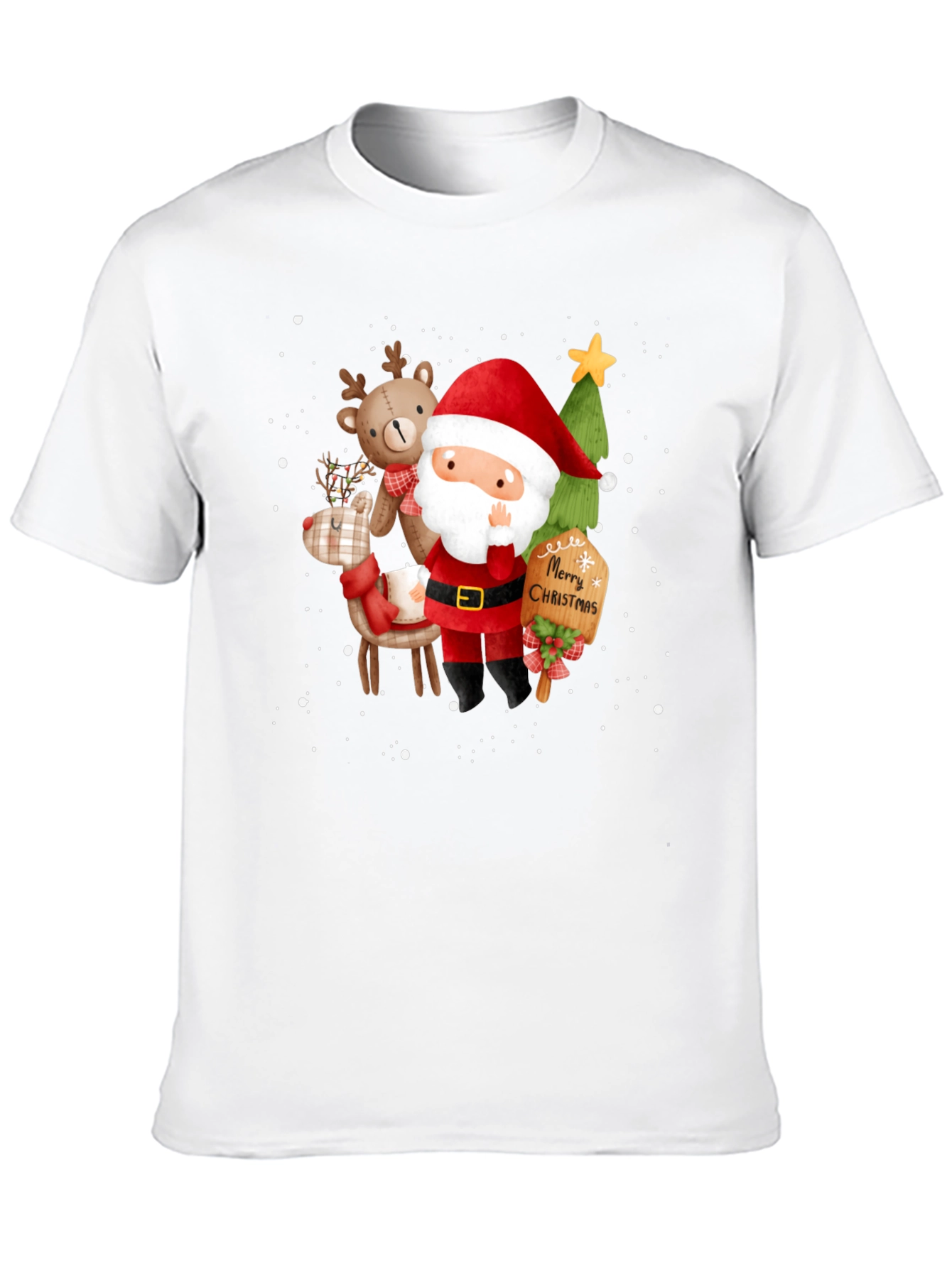 Festive Christmas Graphic Tee - Santa & Reindeer Design