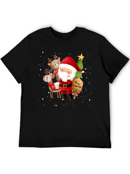 Festive Christmas Graphic Tee - Santa & Reindeer Design
