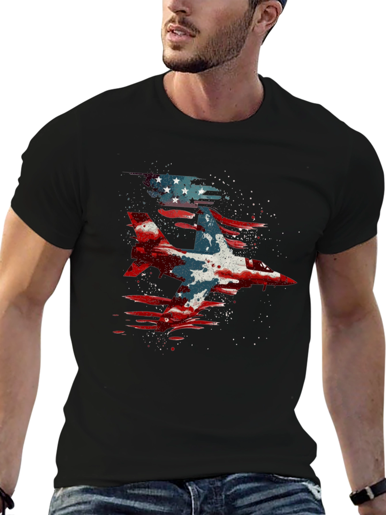 Jet Fighter American Flag Graphic Tee