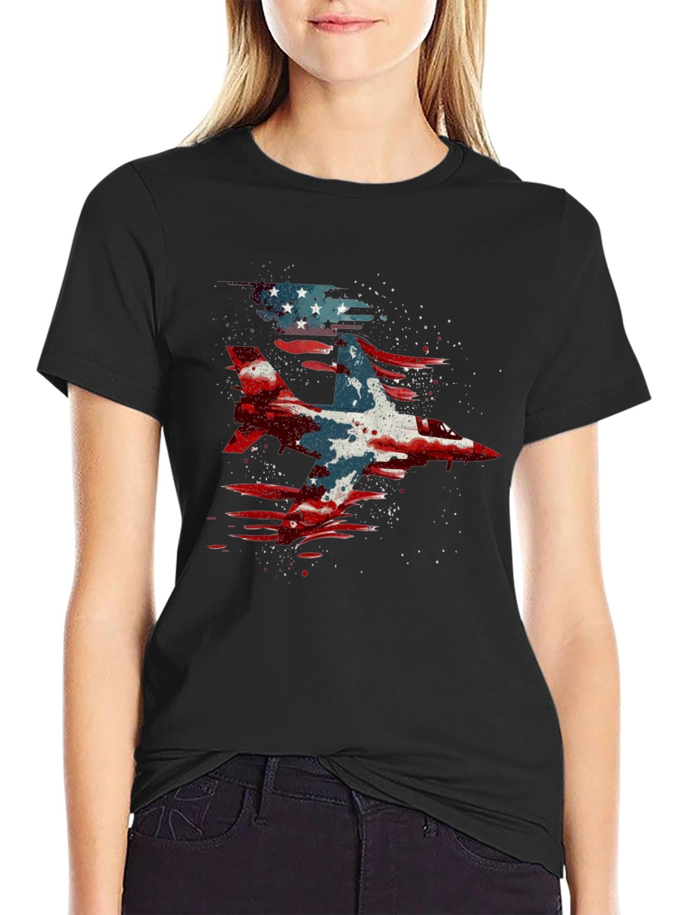 Jet Fighter American Flag Graphic Tee