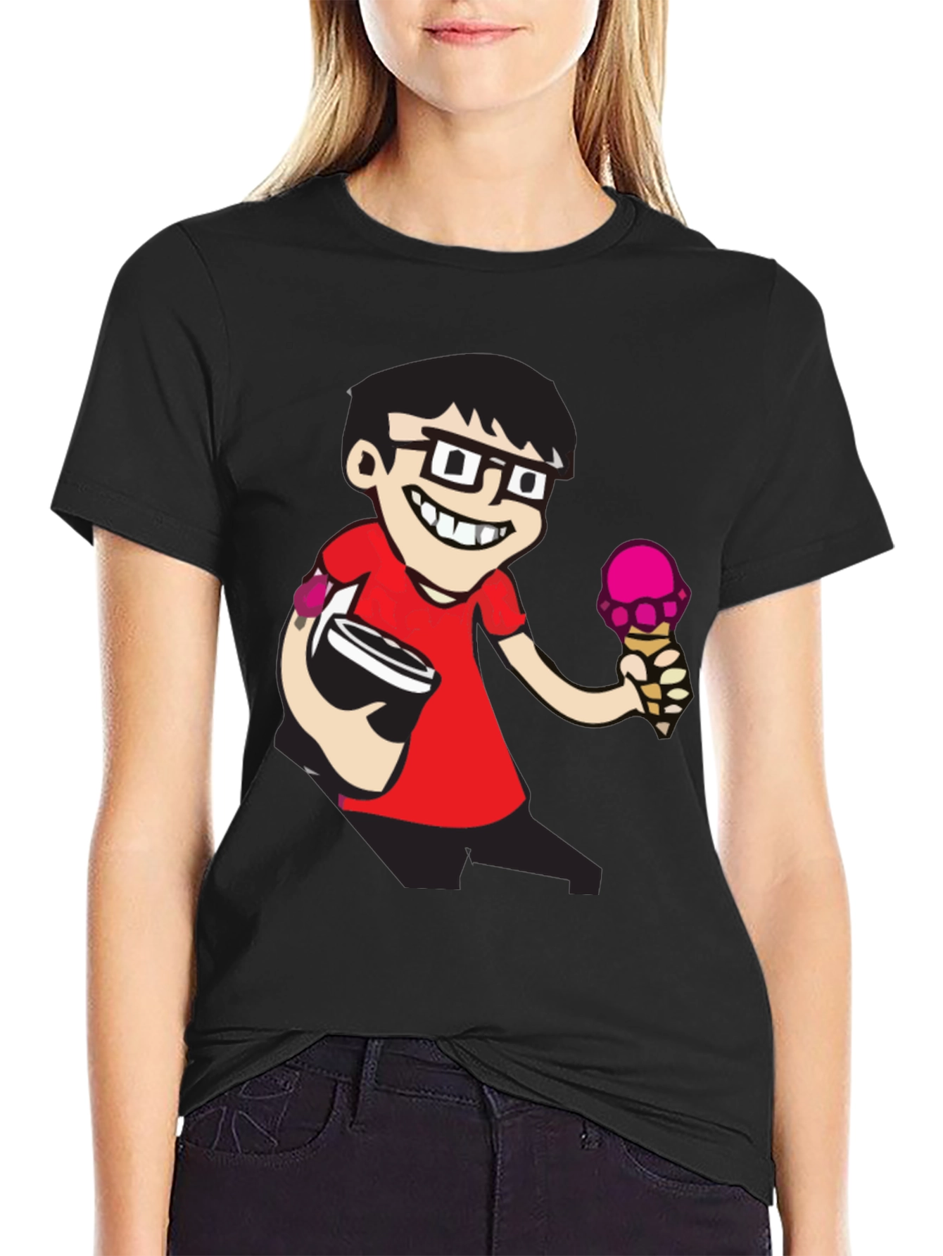 Cartoon Nerd Black T-Shirt