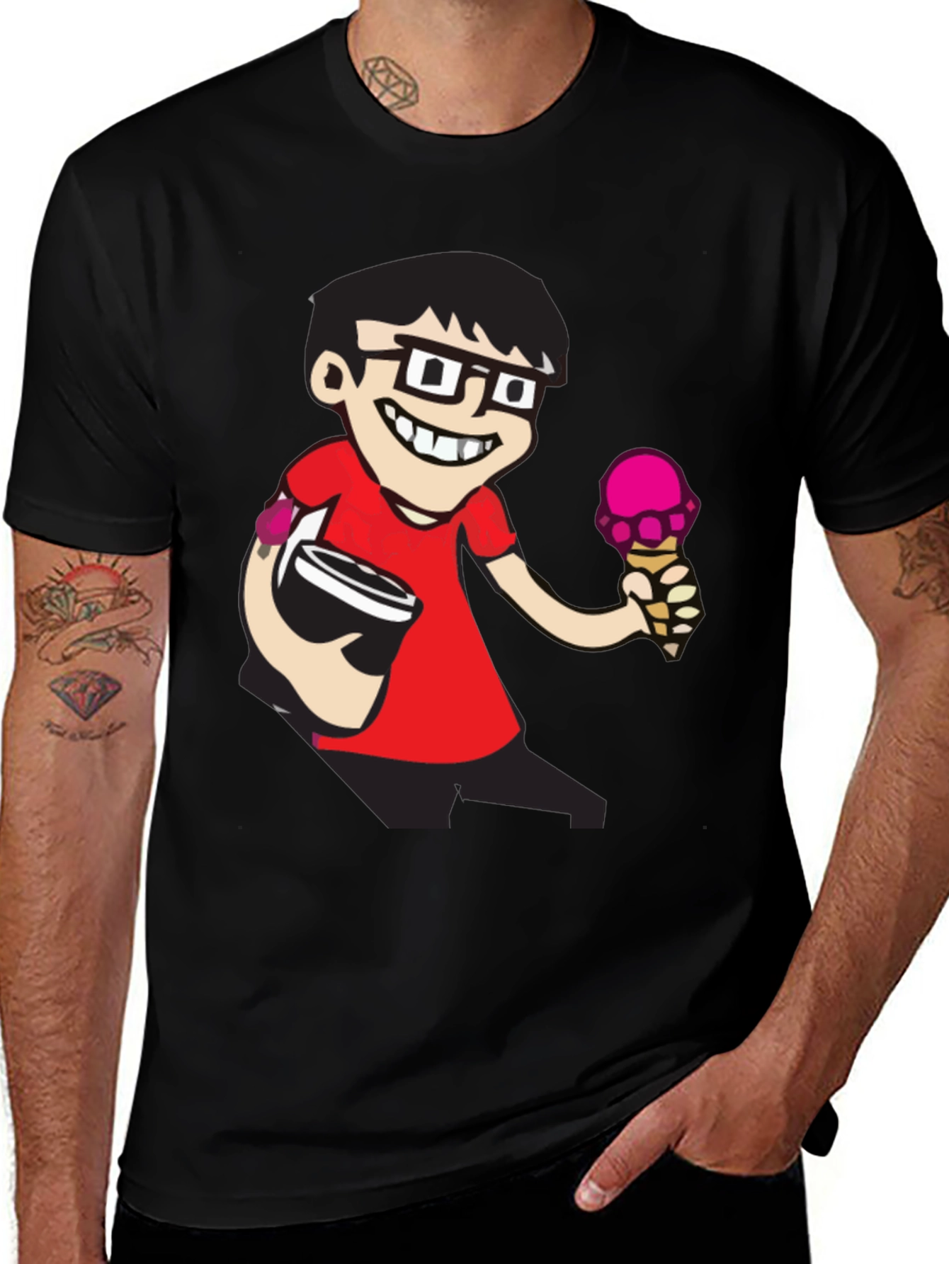 Cartoon Nerd Black T-Shirt
