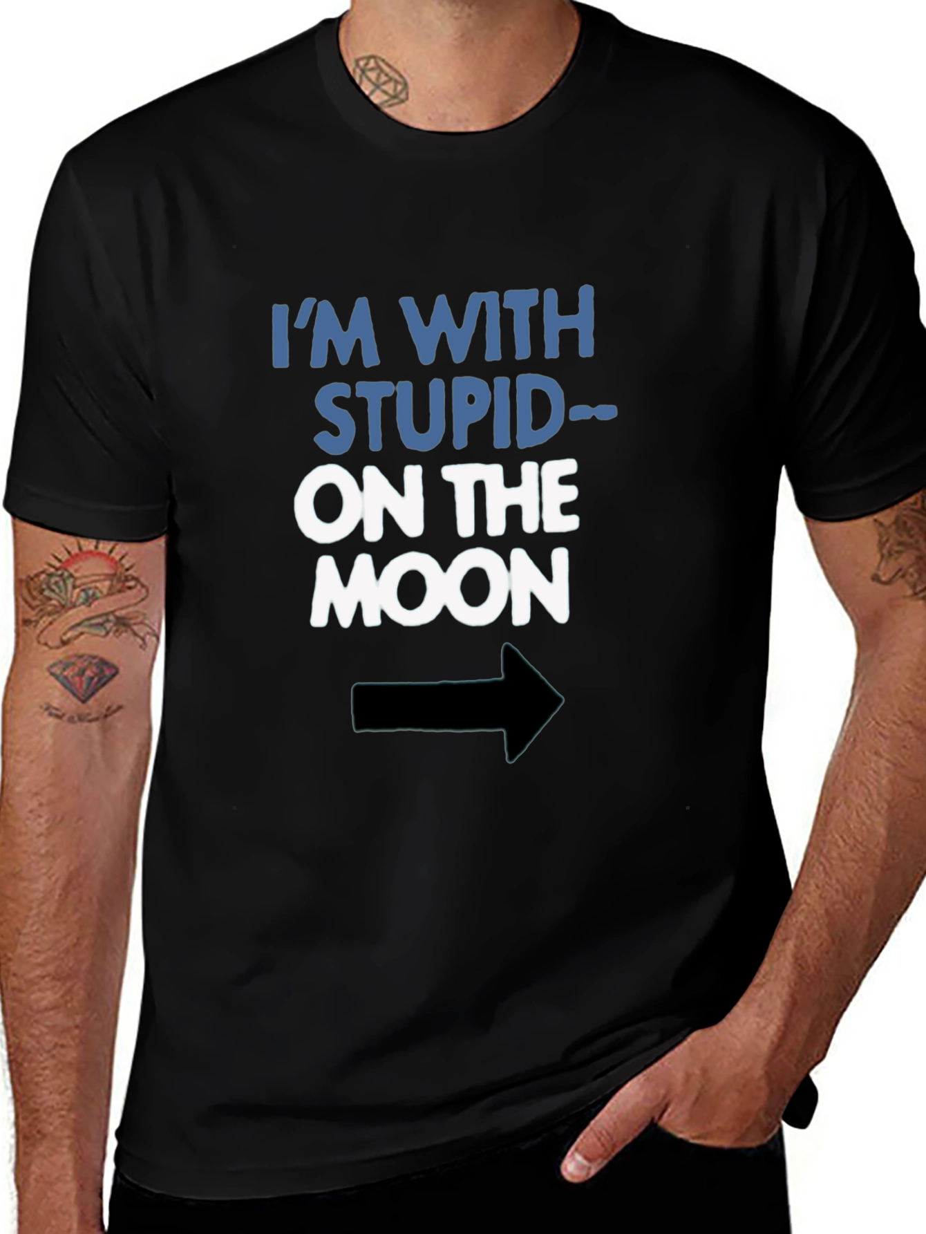 Im With Stupid On The Moon Funny Graphic Tee
