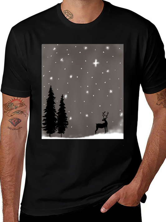 Winter Scene Graphic Tee - Holiday Deer and Stars