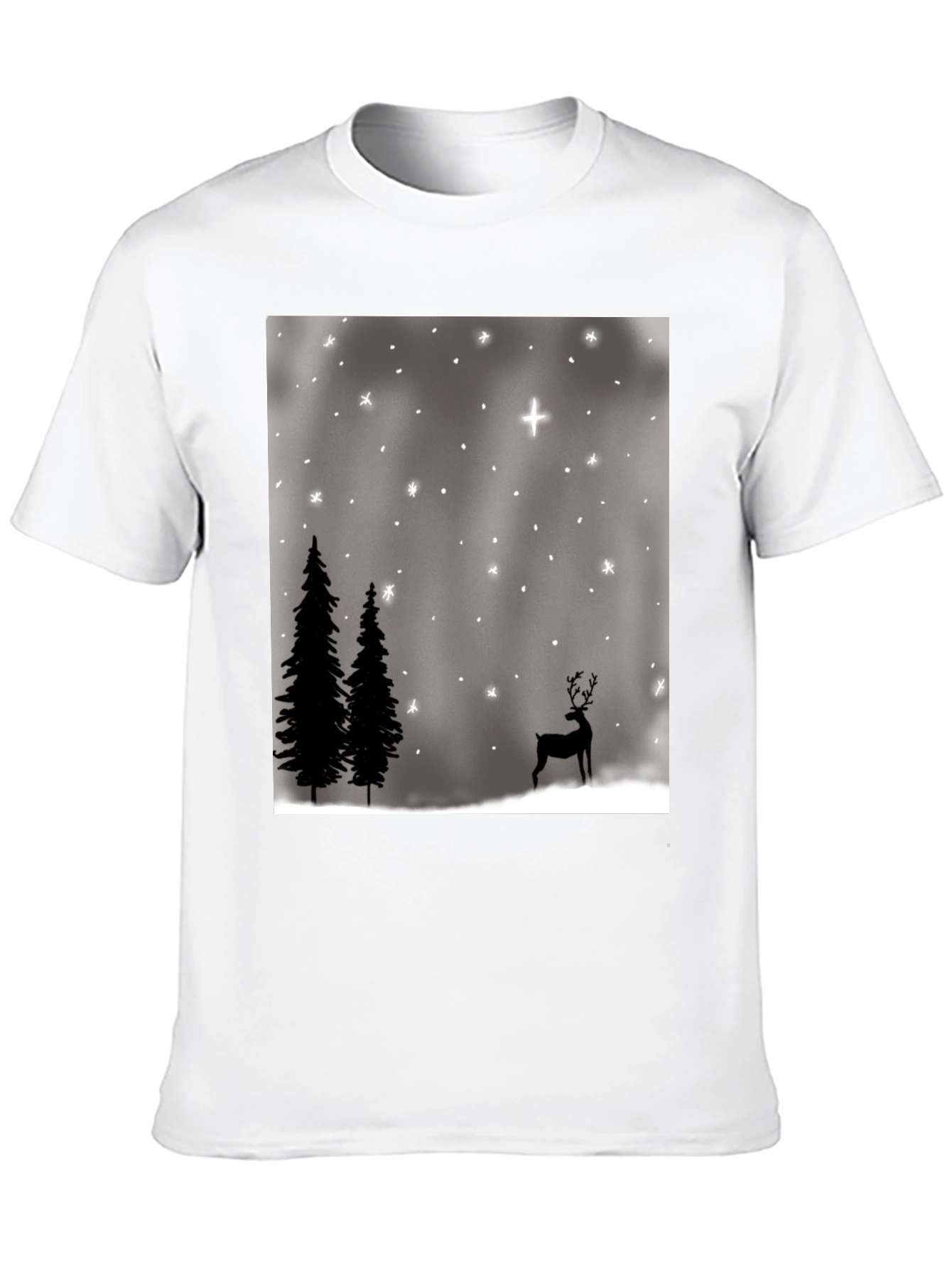 Winter Scene Graphic Tee - Holiday Deer and Stars