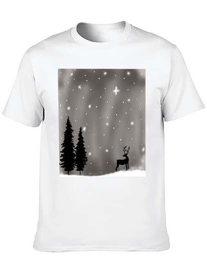Winter Scene Graphic Tee - Holiday Deer and Stars