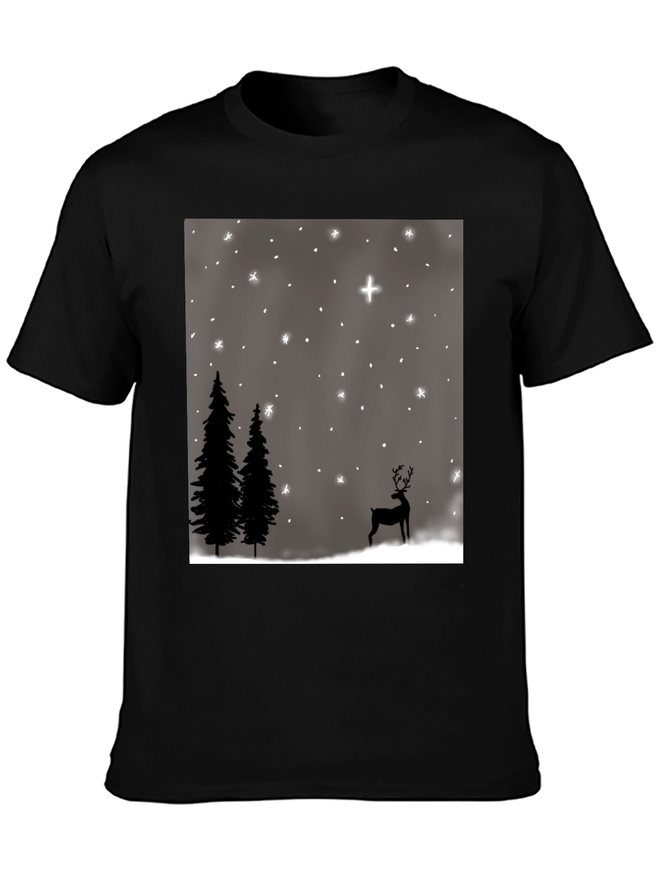 Winter Scene Graphic Tee - Holiday Deer and Stars