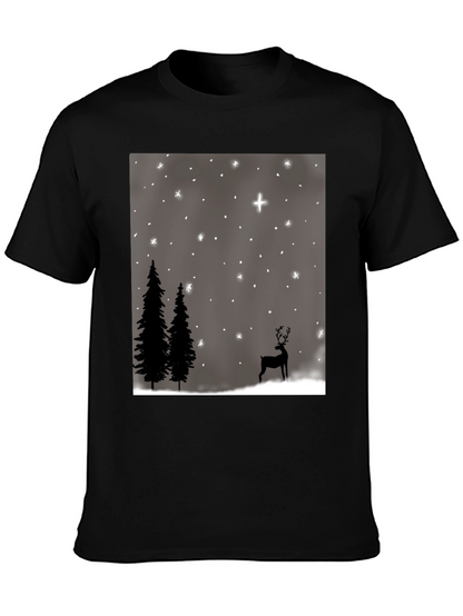 Winter Scene Graphic Tee - Holiday Deer and Stars