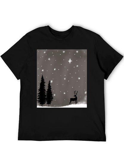 Winter Scene Graphic Tee - Holiday Deer and Stars