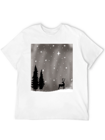 Winter Scene Graphic Tee - Holiday Deer and Stars