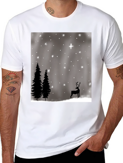 Winter Scene Graphic Tee - Holiday Deer and Stars