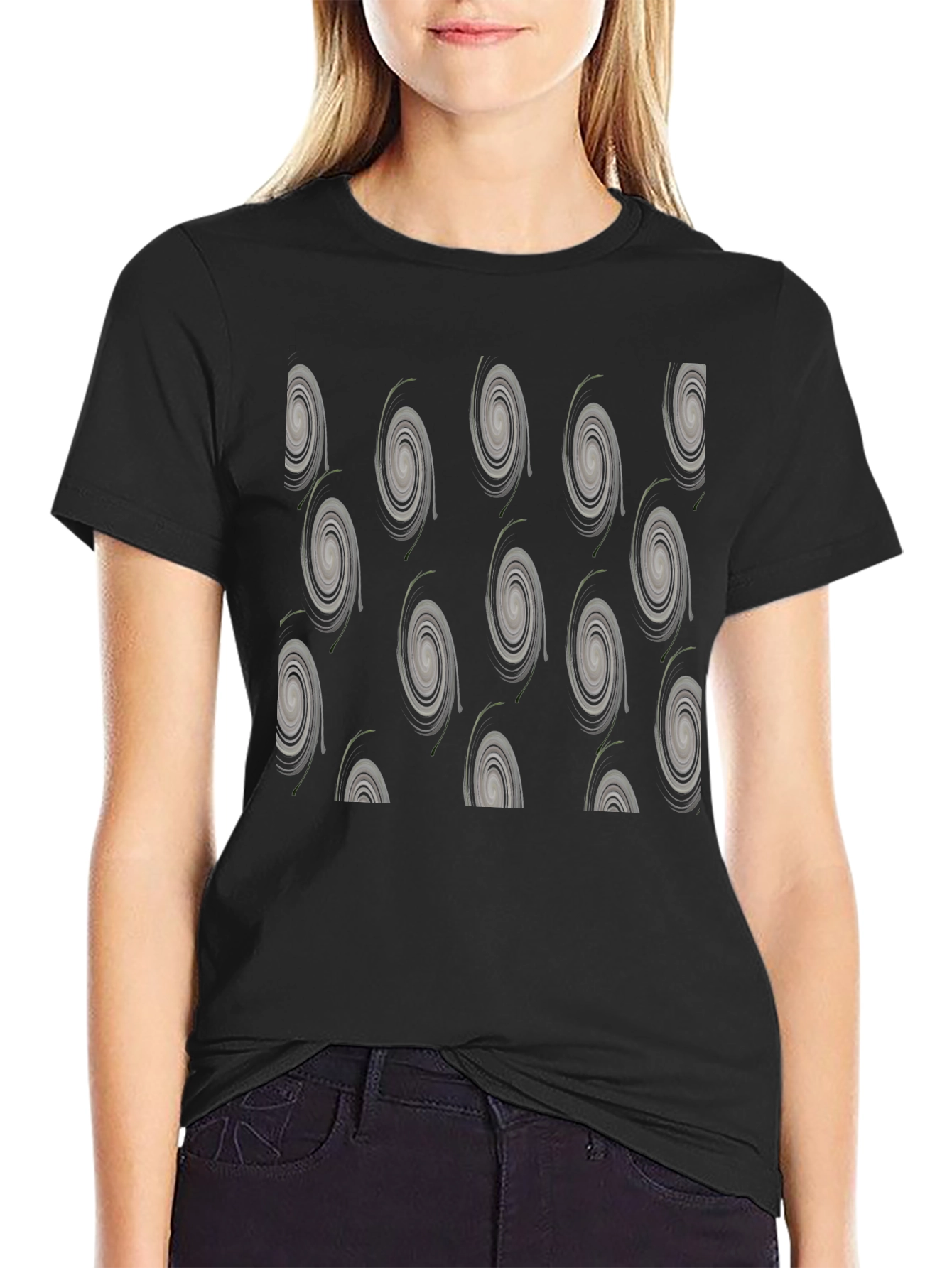 Modern Swirl Pattern Black T-Shirt