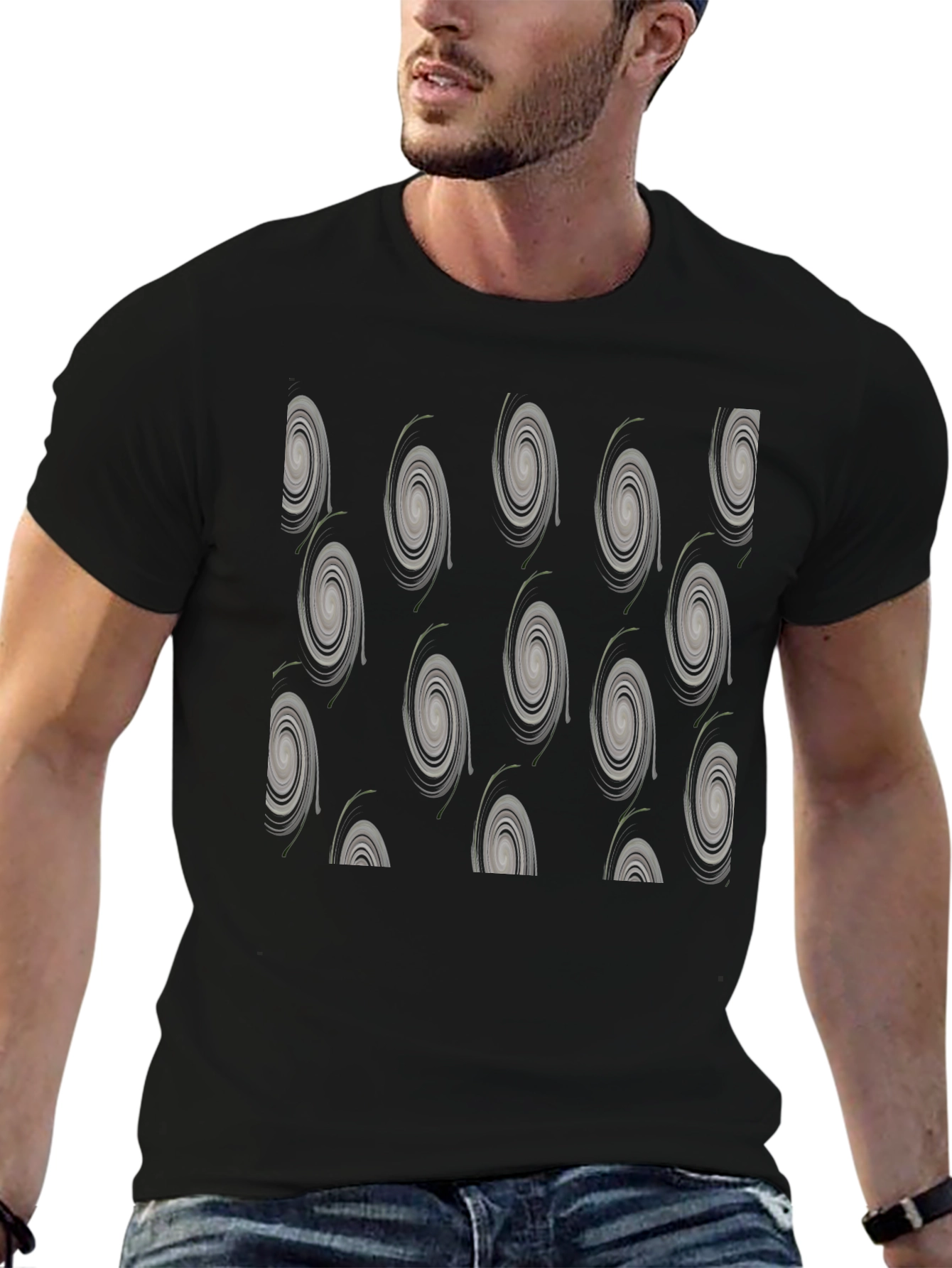 Modern Swirl Pattern Black T-Shirt