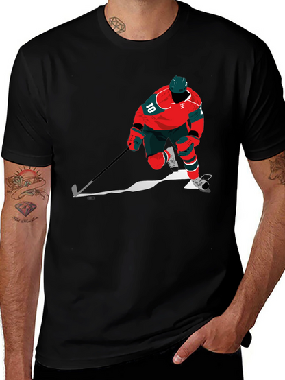 Hockey Player Graphic Tee - Black Cotton Blend
