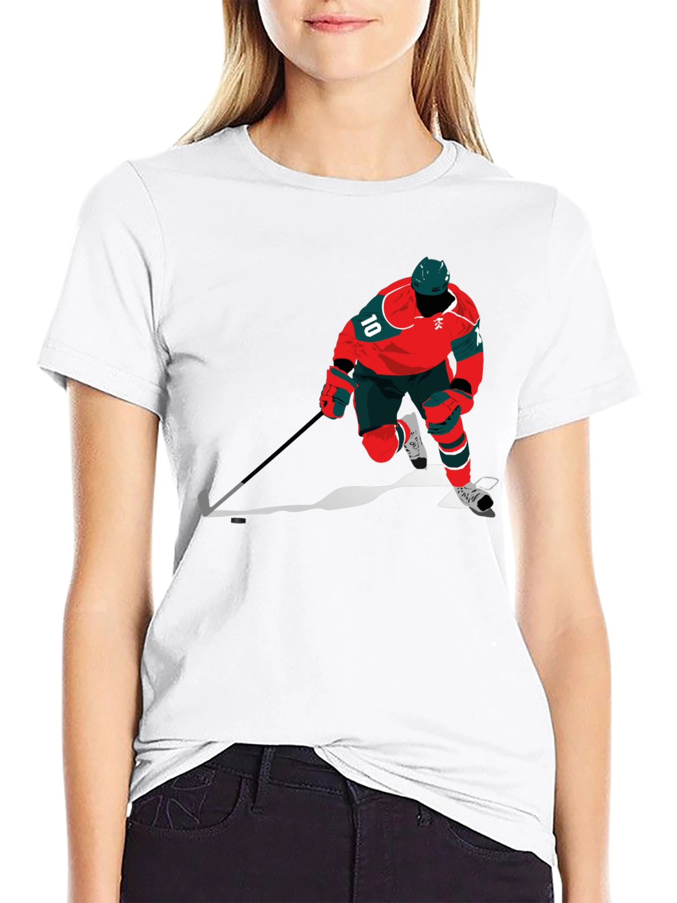 Hockey Player Graphic Tee - Black Cotton Blend