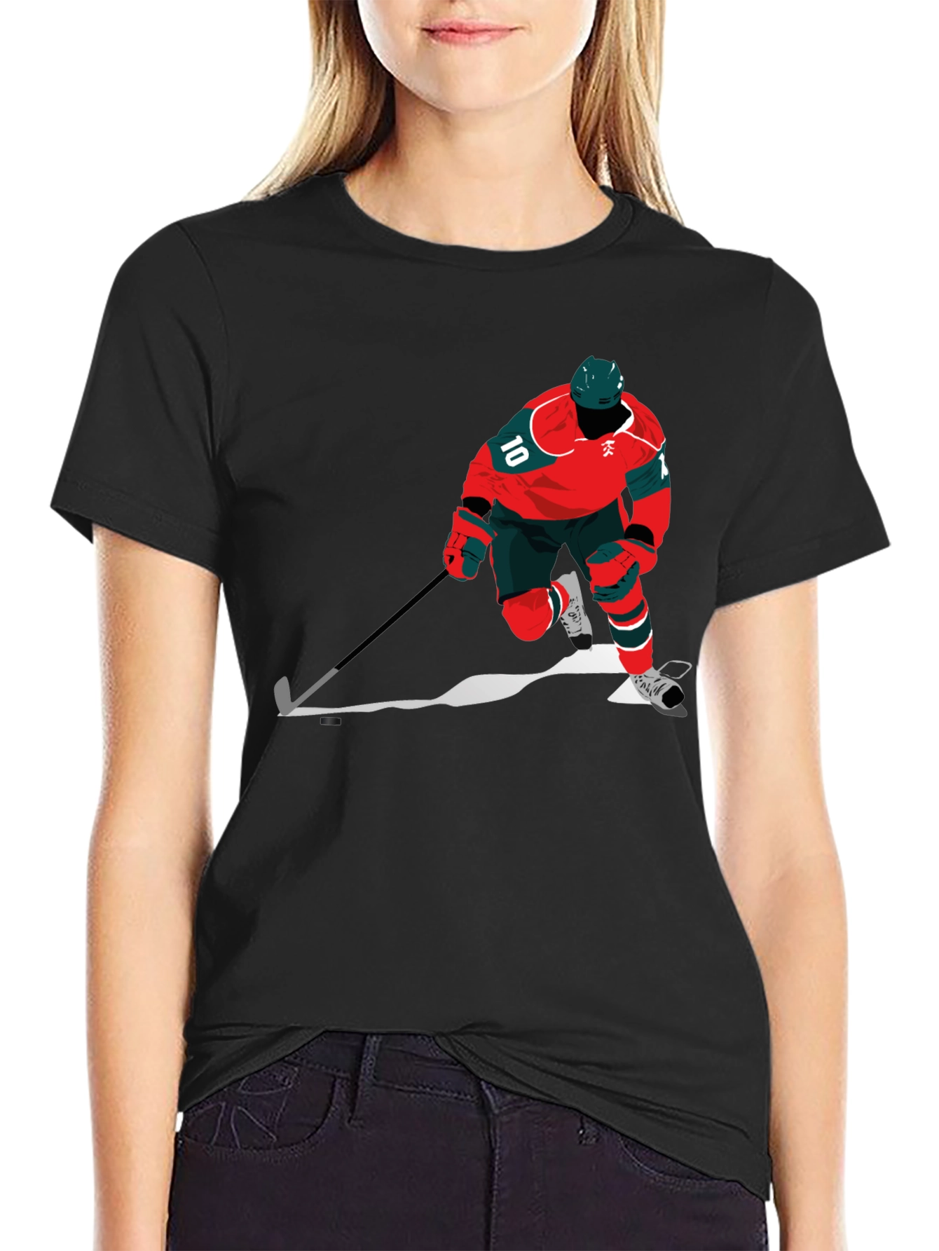 Hockey Player Graphic Tee - Black Cotton Blend