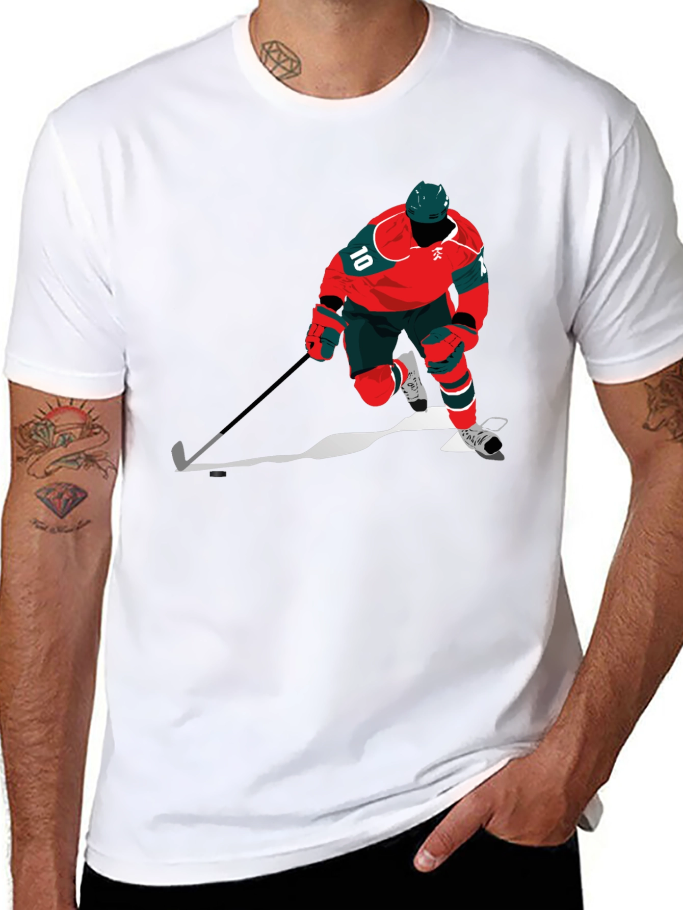 Hockey Player Graphic Tee - Black Cotton Blend
