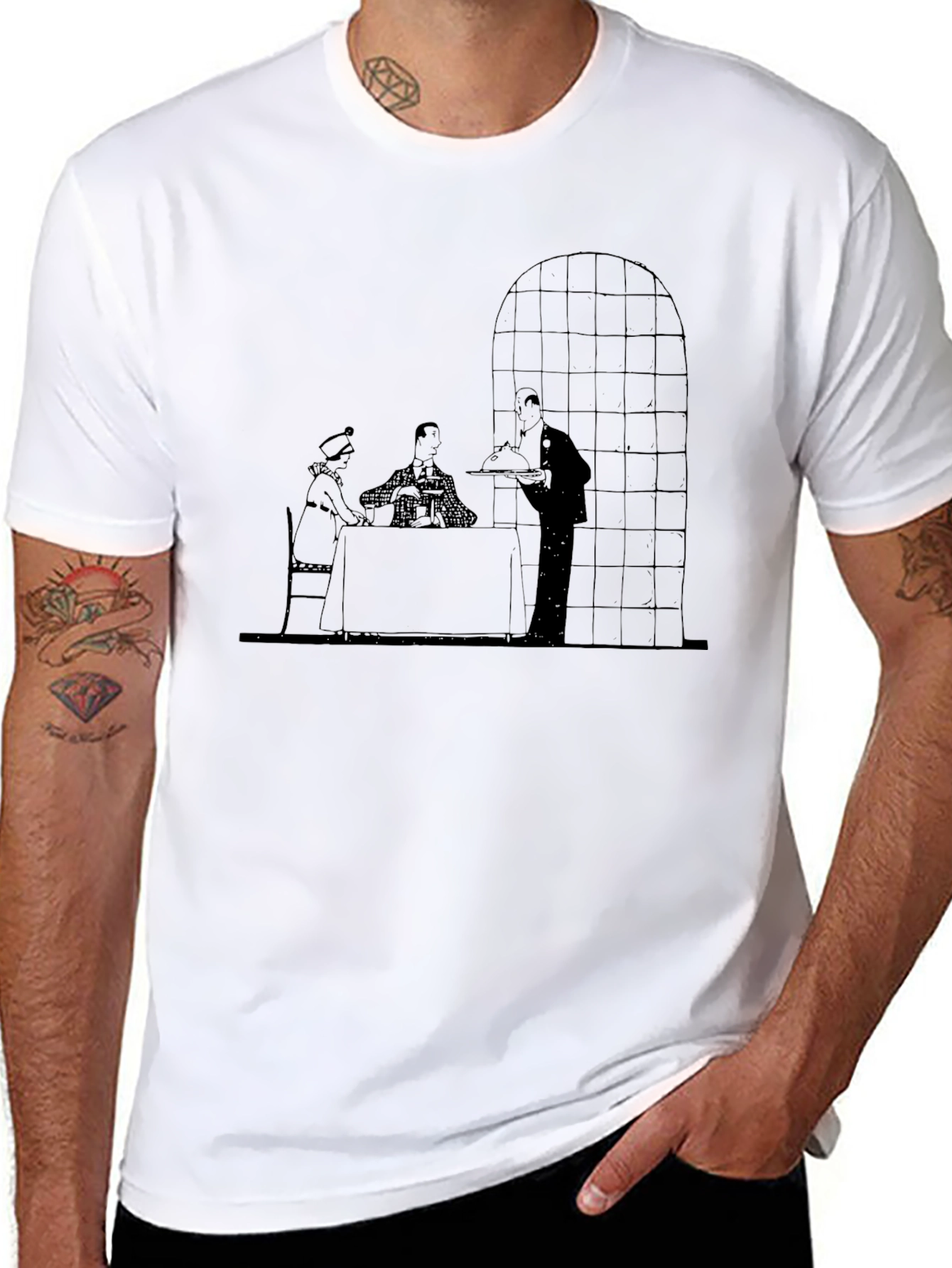 Retro Dining Scene Graphic Tee - Black