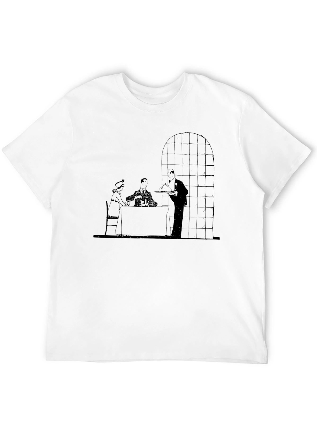 Retro Dining Scene Graphic Tee - Black