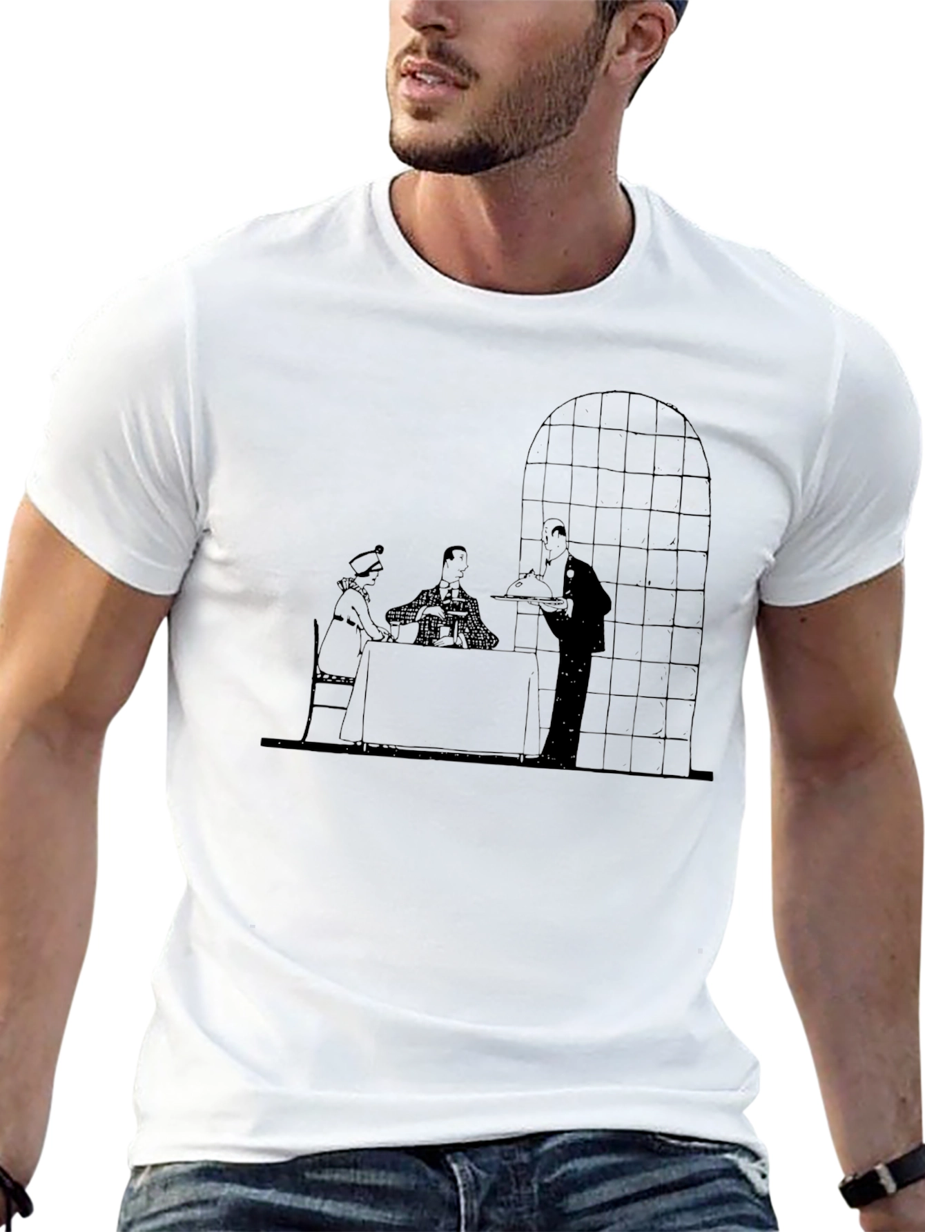 Retro Dining Scene Graphic Tee - Black