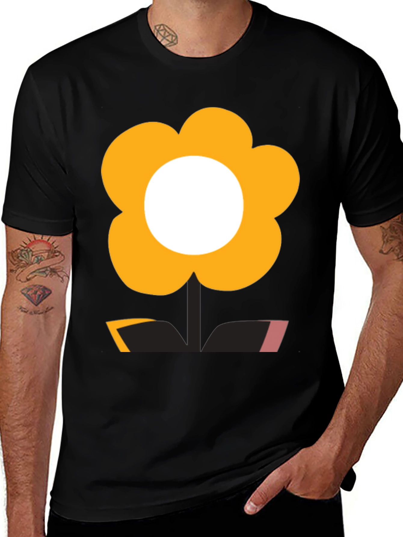 Funky Flower Power Tee - Black Graphic T-Shirt