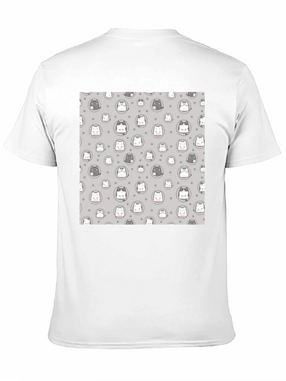 Cute Cartoon Cat Print T-Shirt - Black