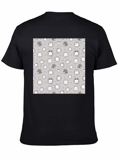 Cute Cartoon Cat Print T-Shirt - Black