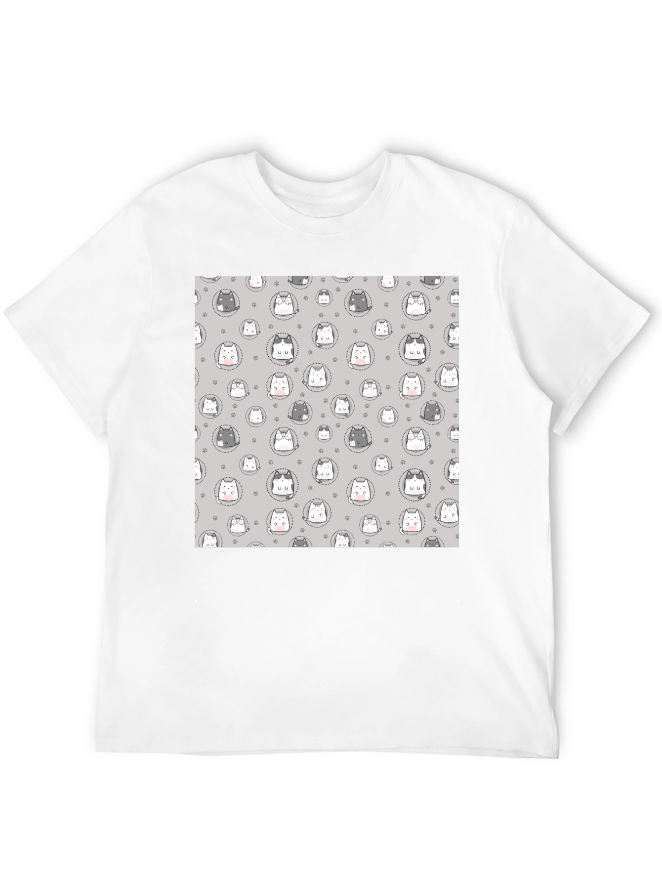 Cute Cartoon Cat Print T-Shirt - Black