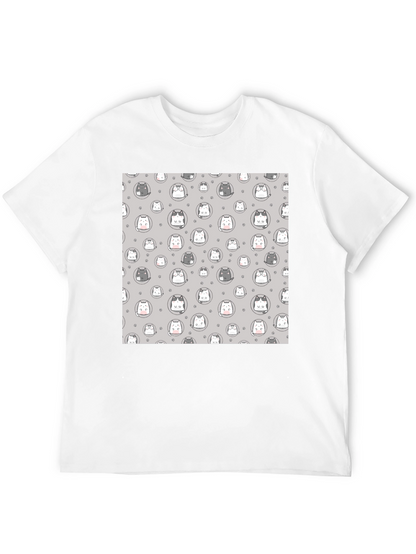 Cute Cartoon Cat Print T-Shirt - Black