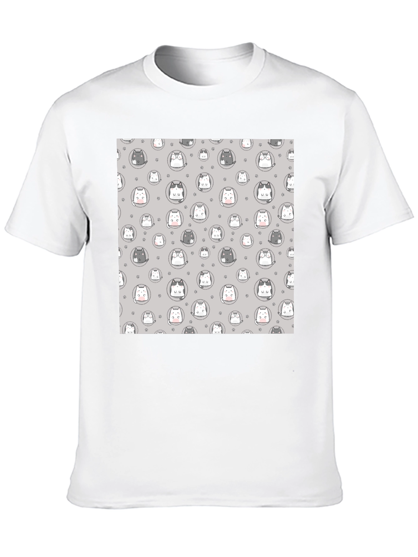 Cute Cartoon Cat Print T-Shirt - Black