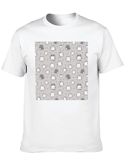 Cute Cartoon Cat Print T-Shirt - Black
