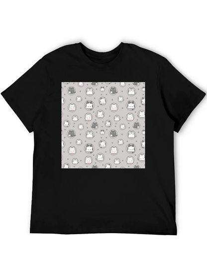 Cute Cartoon Cat Print T-Shirt - Black